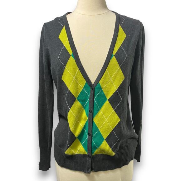 Old Navy Argyle Cardigan Sweater Size Large - Picture 1 of 3